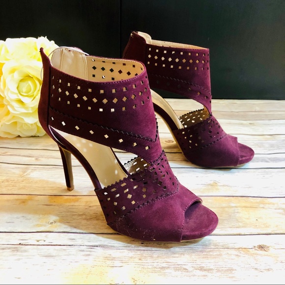 burgundy laser cut heels